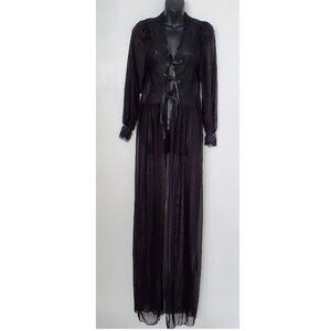 Fredrick’s of Hollywood Sheer Black Robe Long Sleeve Lace Bodice Feminine Size M